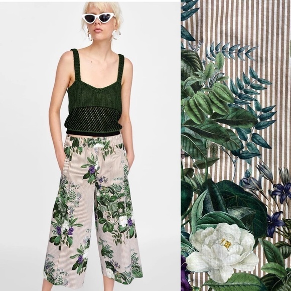 ZARA Floral Stripe Print Culottes Small - Picture 1 of 15